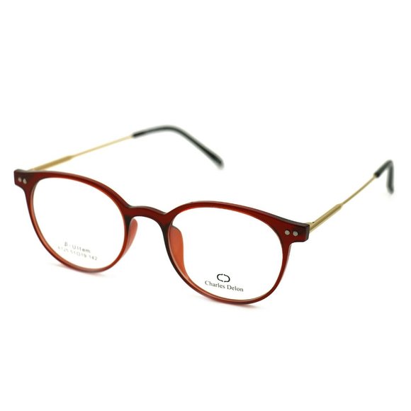 Charles Delon Round Women Red Plastic Frame - Picture 1 of 7